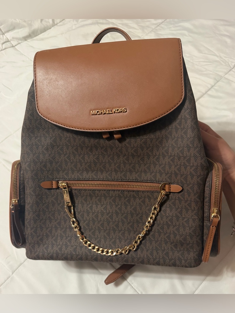 NEW Michael Kors Jet Set Large Logo Chain Backpack - Brown/Acorn (Unused w/ Care